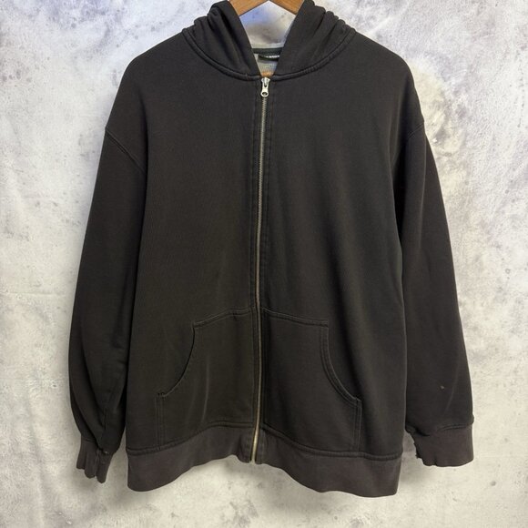 Vintage Joe Boxer Hoodie Sweatshirt Mens XL Black Thermal Lined Zip 25.5x27.5 - Picture 1 of 16
